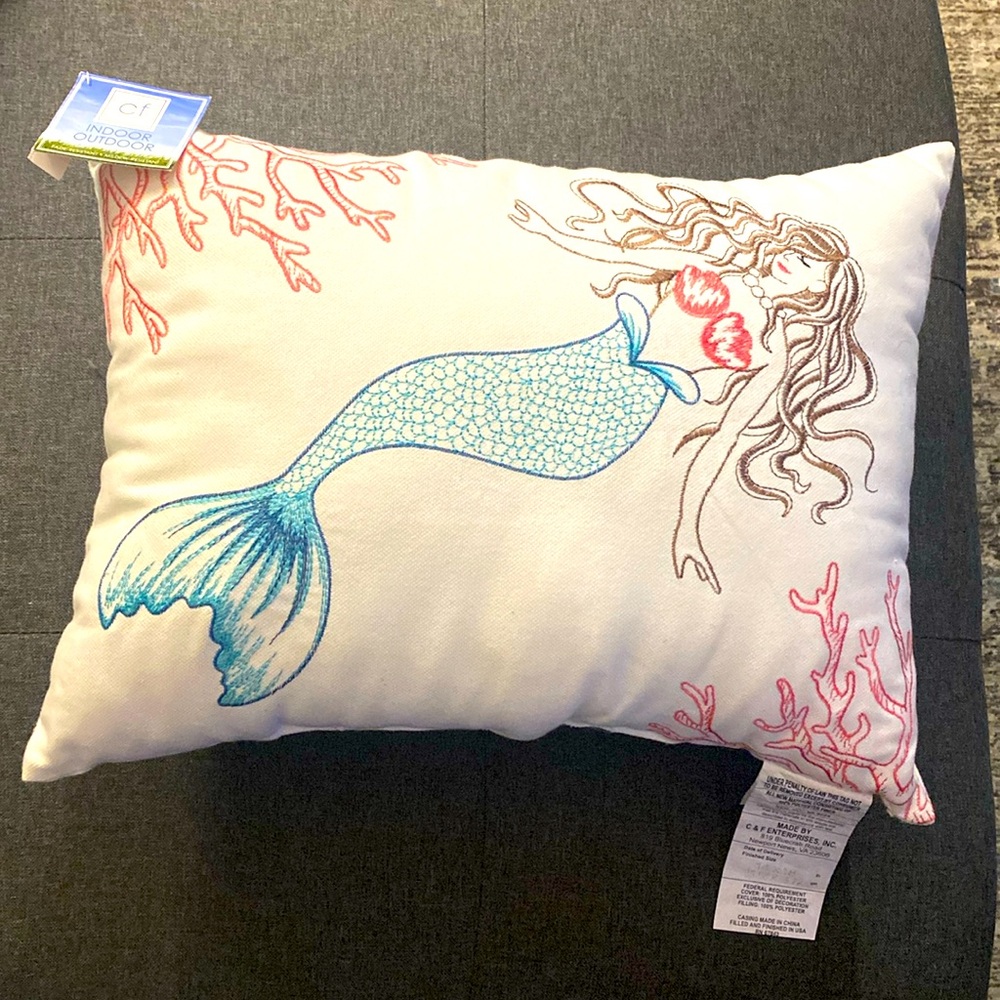 COPY - CF INTERIORS MERMAID PILLOW nautical ocean NEW MWT 14 x 18 outdoor indoor
